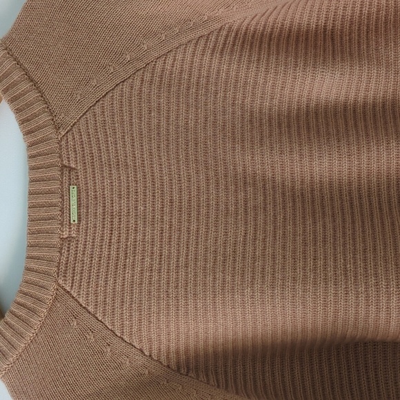 Michael Kors Merino Wool Cashmere Blend Oversized V-Neck Ribbed Camel Sweater L - Picture 6 of 6